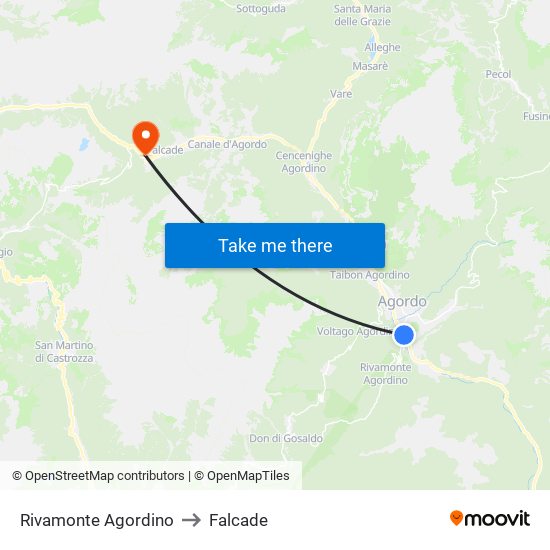 Rivamonte Agordino to Falcade map