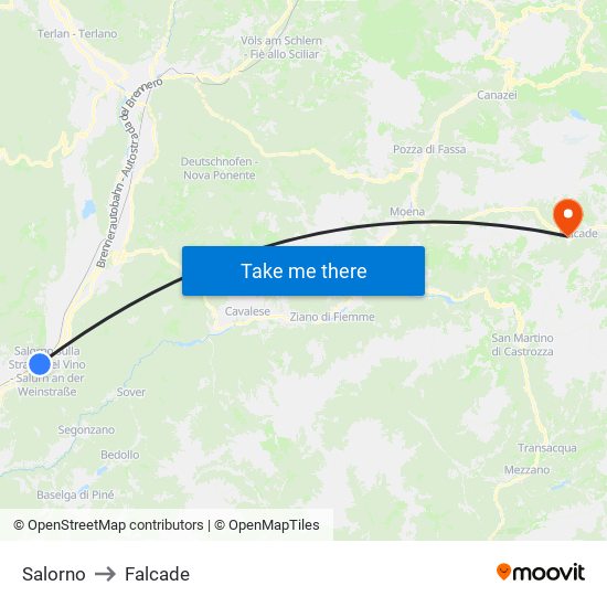 Salorno to Falcade map