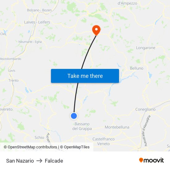 San Nazario to Falcade map