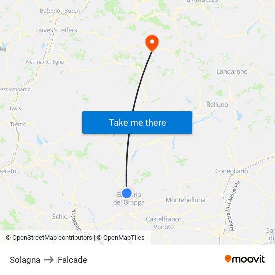 Solagna to Falcade map