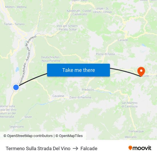 Termeno Sulla Strada Del Vino to Falcade map