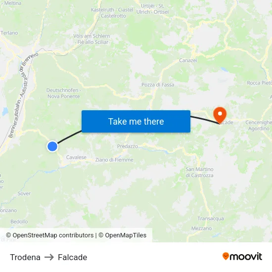 Trodena to Falcade map