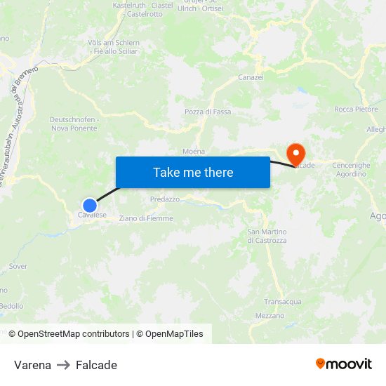 Varena to Falcade map