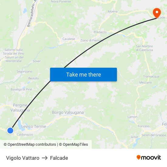 Vigolo Vattaro to Falcade map