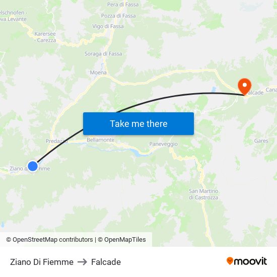 Ziano Di Fiemme to Falcade map