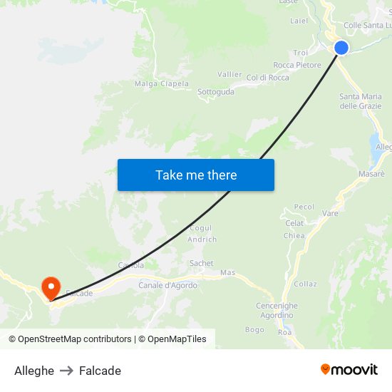 Alleghe to Falcade map