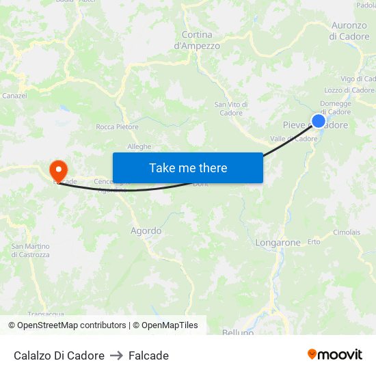 Calalzo Di Cadore to Falcade map