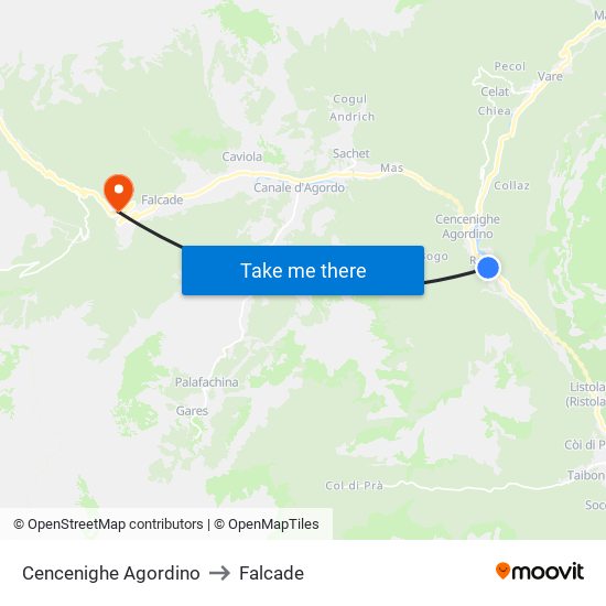Cencenighe Agordino to Falcade map