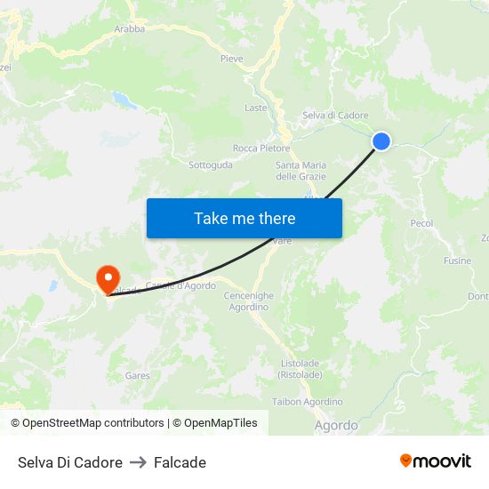 Selva Di Cadore to Falcade map