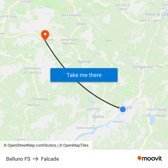 Belluno FS to Falcade map