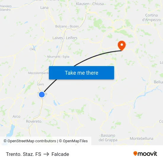 Trento. Staz. FS to Falcade map