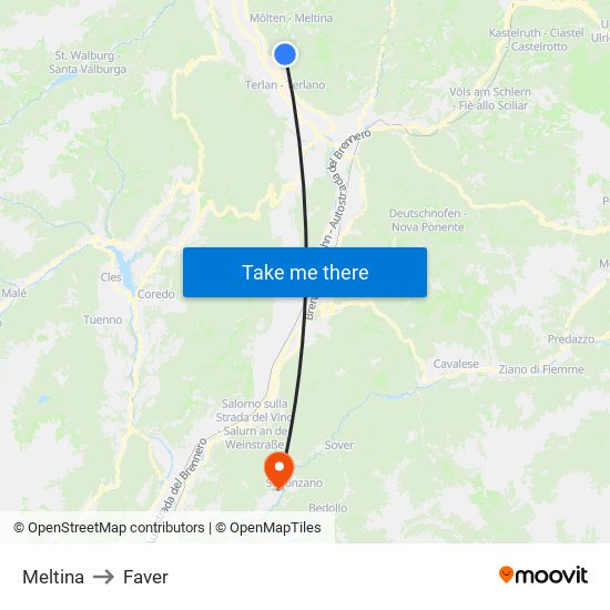 Meltina to Faver map