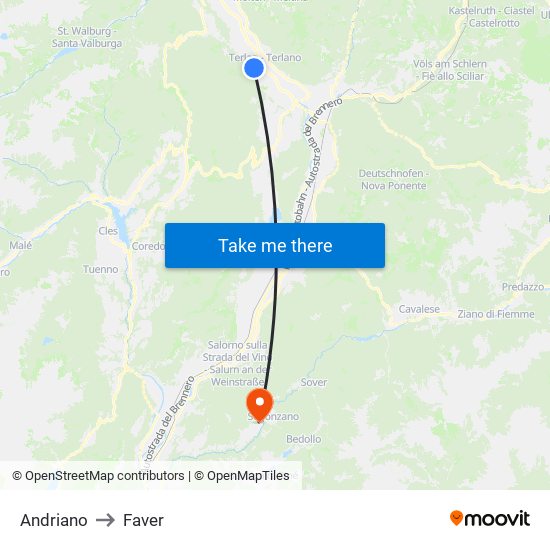 Andriano to Faver map