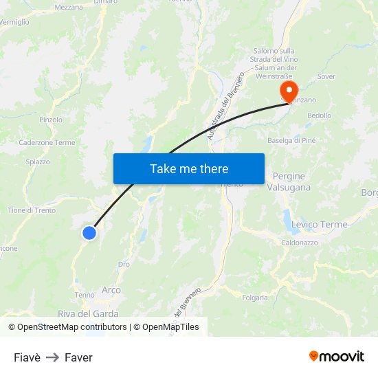 Fiavè to Faver map