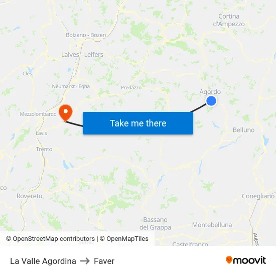 La Valle Agordina to Faver map