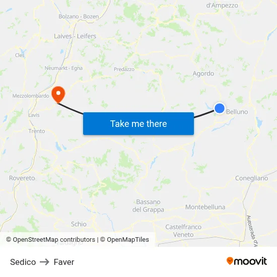 Sedico to Faver map
