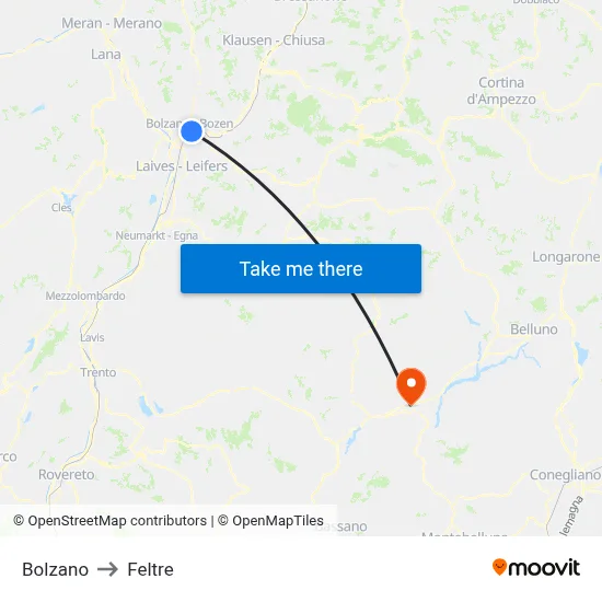 Bolzano to Feltre map