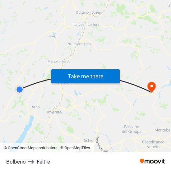 Bolbeno to Feltre map
