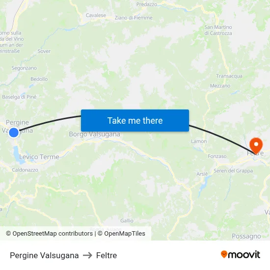 Pergine Valsugana to Feltre map