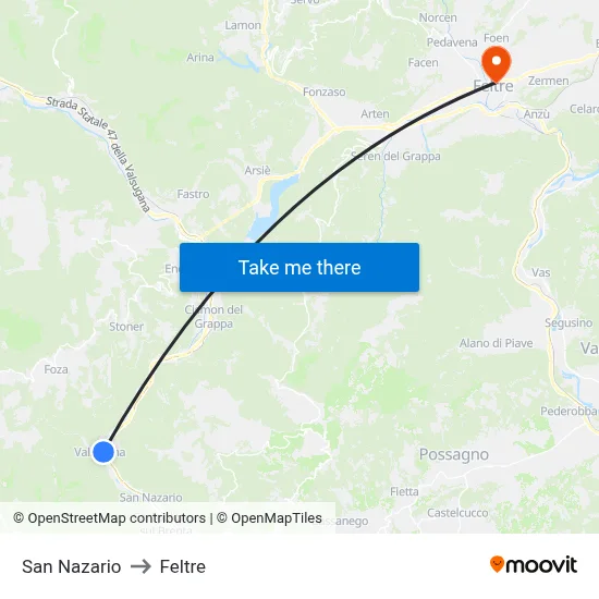 San Nazario to Feltre map