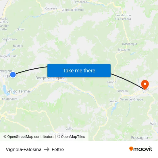Vignola-Falesina to Feltre map