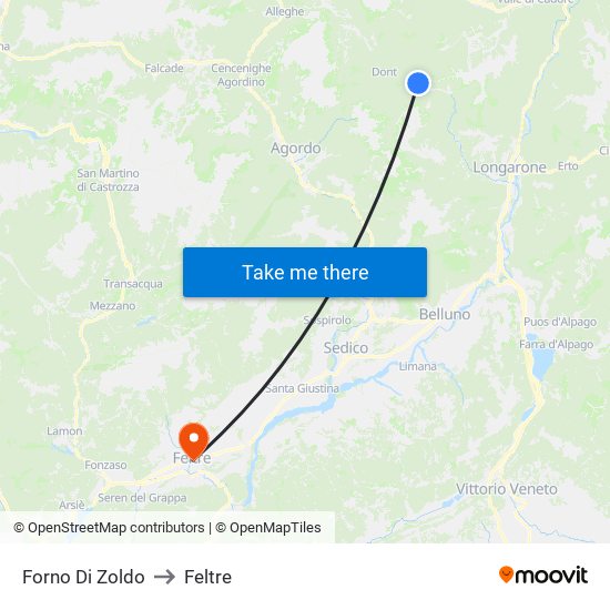 Forno Di Zoldo to Feltre map