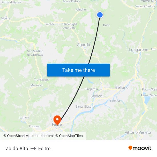 Zoldo Alto to Feltre map