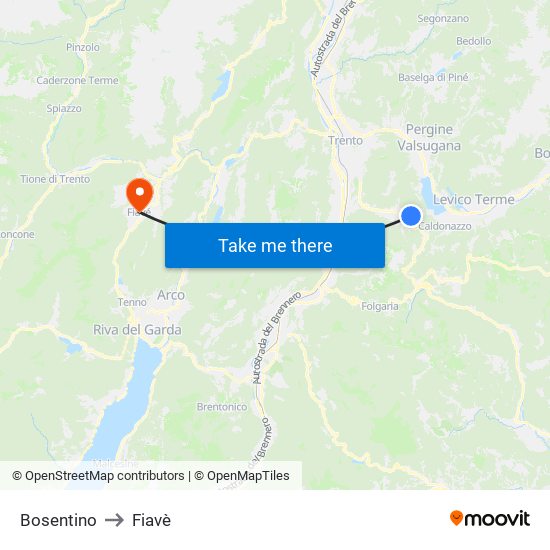 Bosentino to Fiavè map