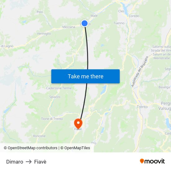 Dimaro to Fiavè map