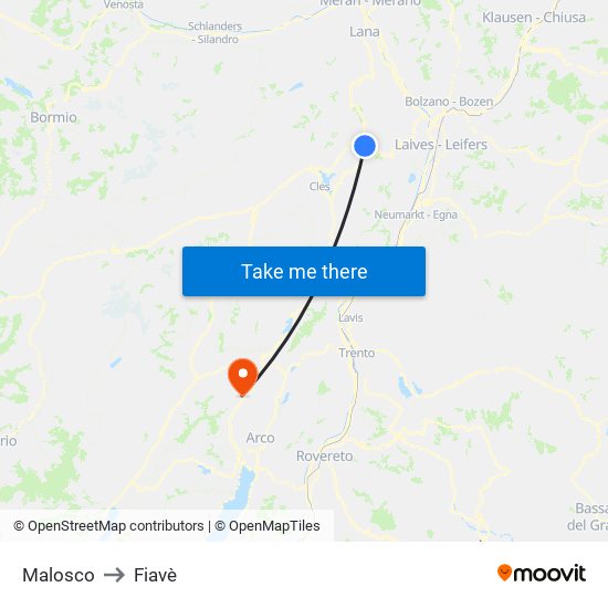 Malosco to Fiavè map