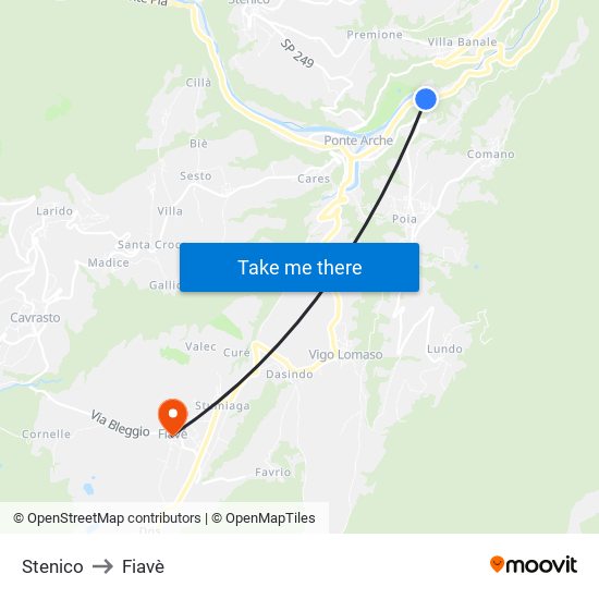Stenico to Fiavè map