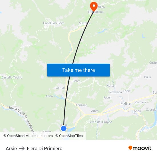 Arsiè to Fiera Di Primiero map