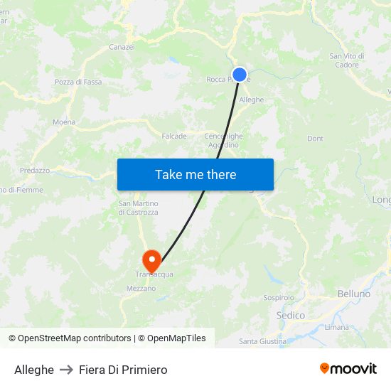 Alleghe to Fiera Di Primiero map