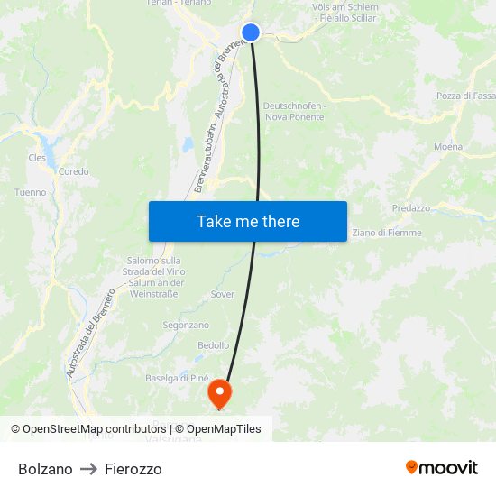 Bolzano to Fierozzo map