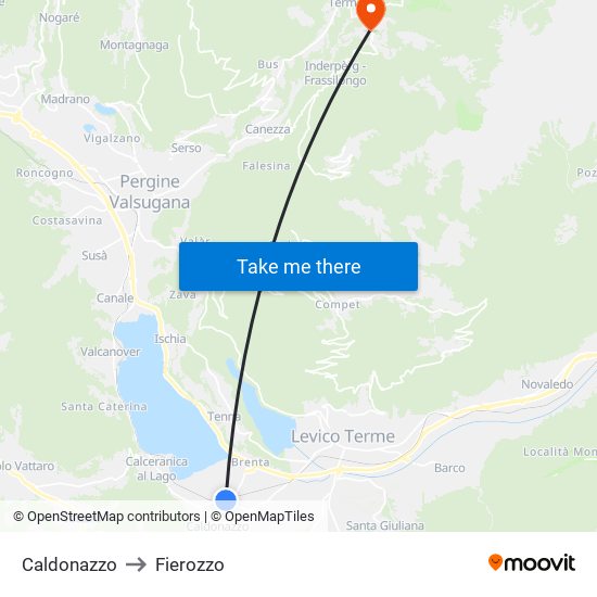 Caldonazzo to Fierozzo map