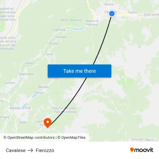 Cavalese to Fierozzo map