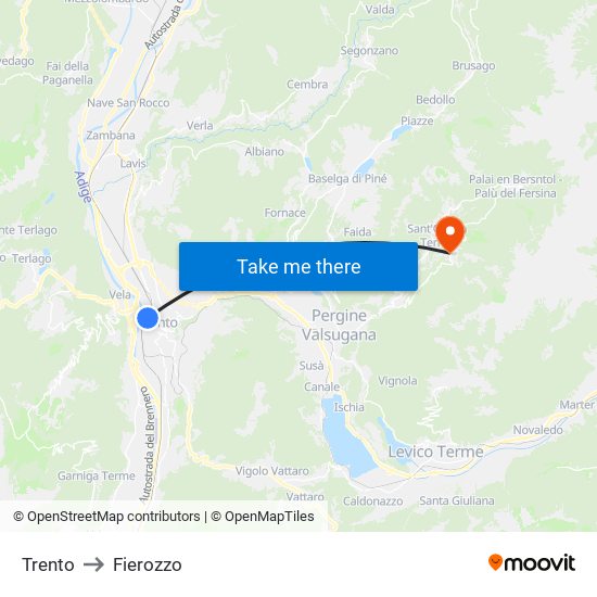 Trento to Fierozzo map