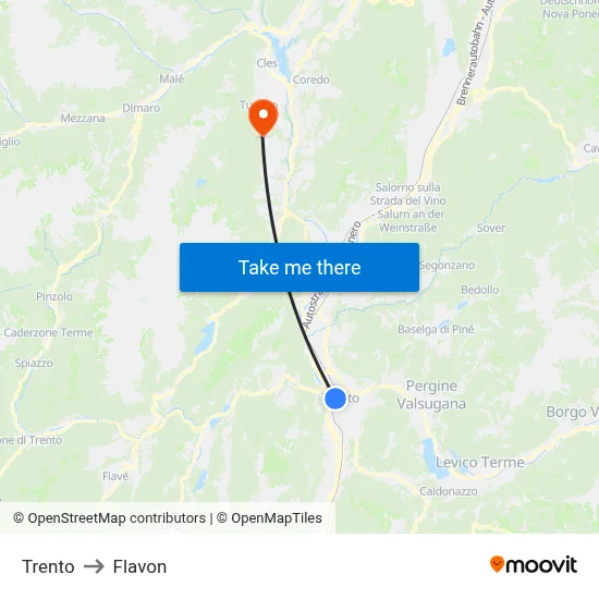 Trento to Flavon map