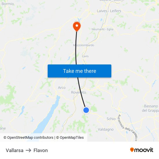 Vallarsa to Flavon map