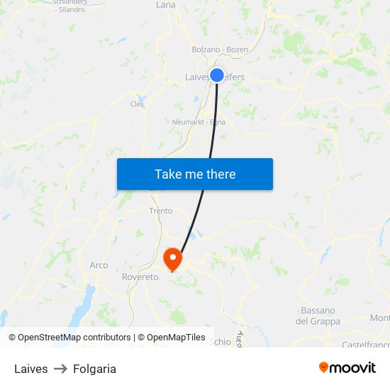 Laives to Folgaria map