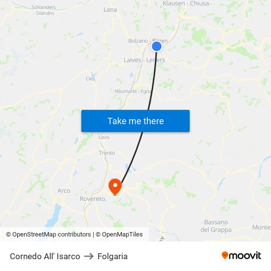 Cornedo All' Isarco to Folgaria map