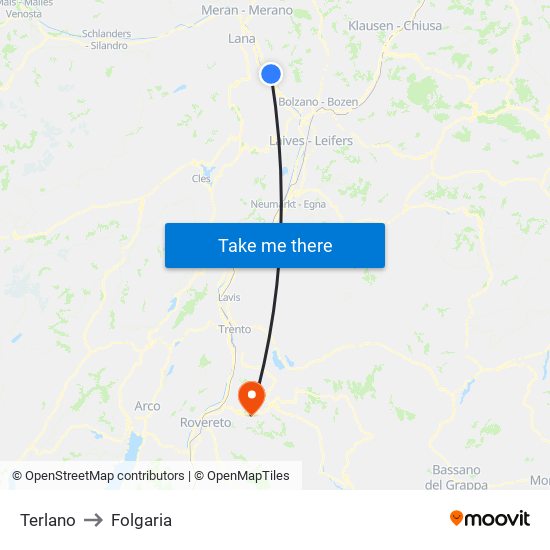 Terlano to Folgaria map