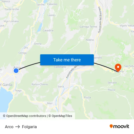 Arco to Folgaria map