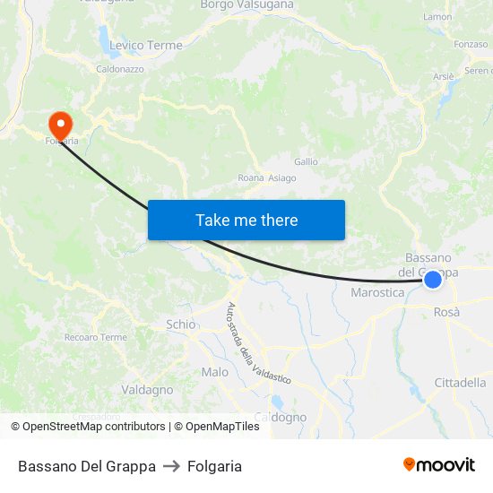 Bassano Del Grappa to Folgaria map