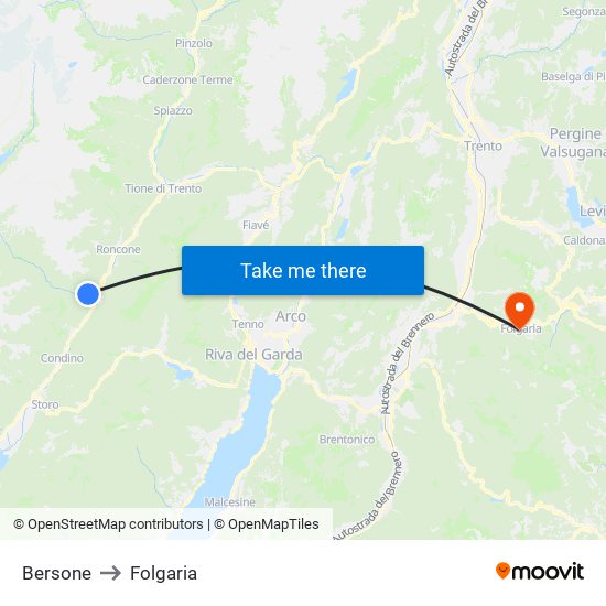 Bersone to Folgaria map