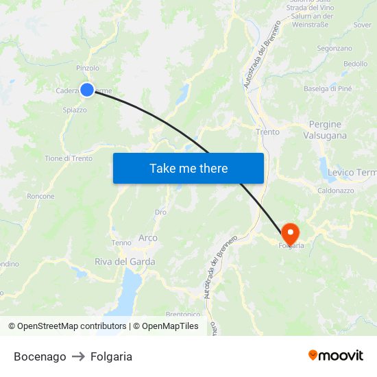 Bocenago to Folgaria map