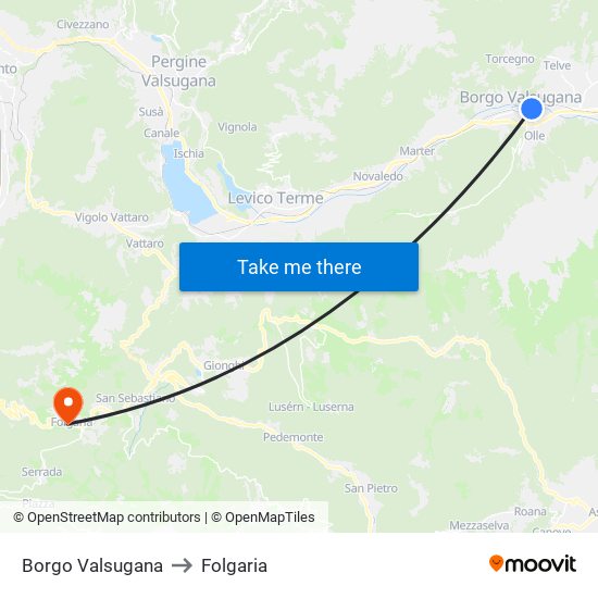 Borgo Valsugana to Folgaria map