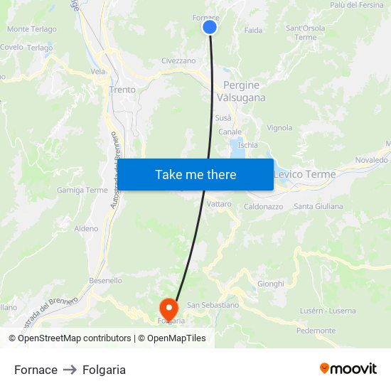 Fornace to Folgaria map