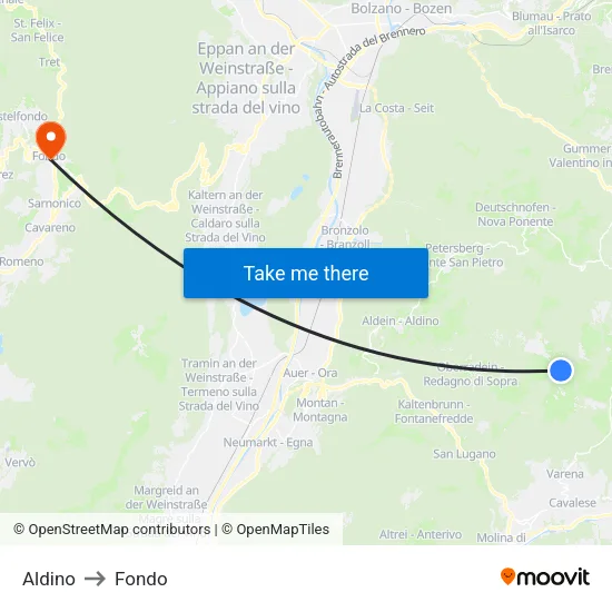 Aldino to Fondo map