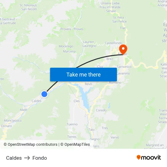 Caldes to Fondo map